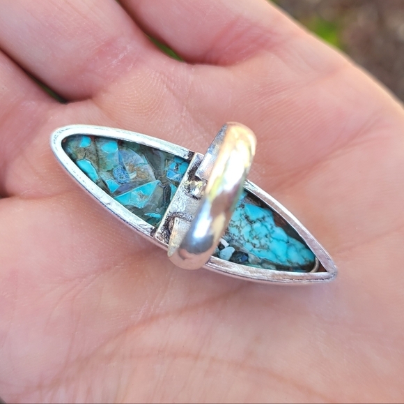 🩵Copper Turquoise Gemstone Sterling Silver Stamped Ring - Picture 3 of 4